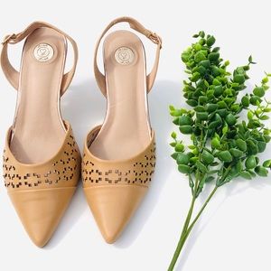 Cixel Light Cognac Sling Back Kitten Heel